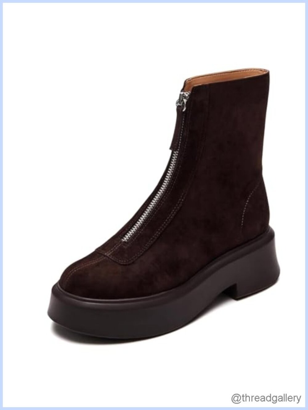 Suede Leather Platform Ankle Boots Block Heel Zip Booties